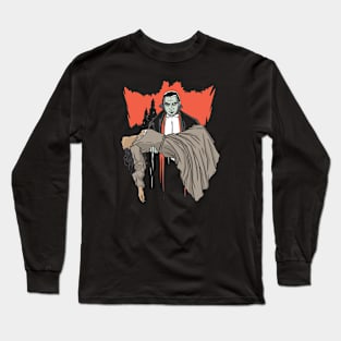 Dracula Vampire Carrying a Woman Illustration Long Sleeve T-Shirt